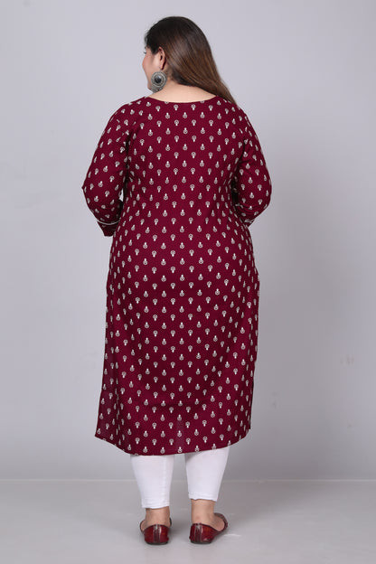 Maroon Printed Straight Kurti