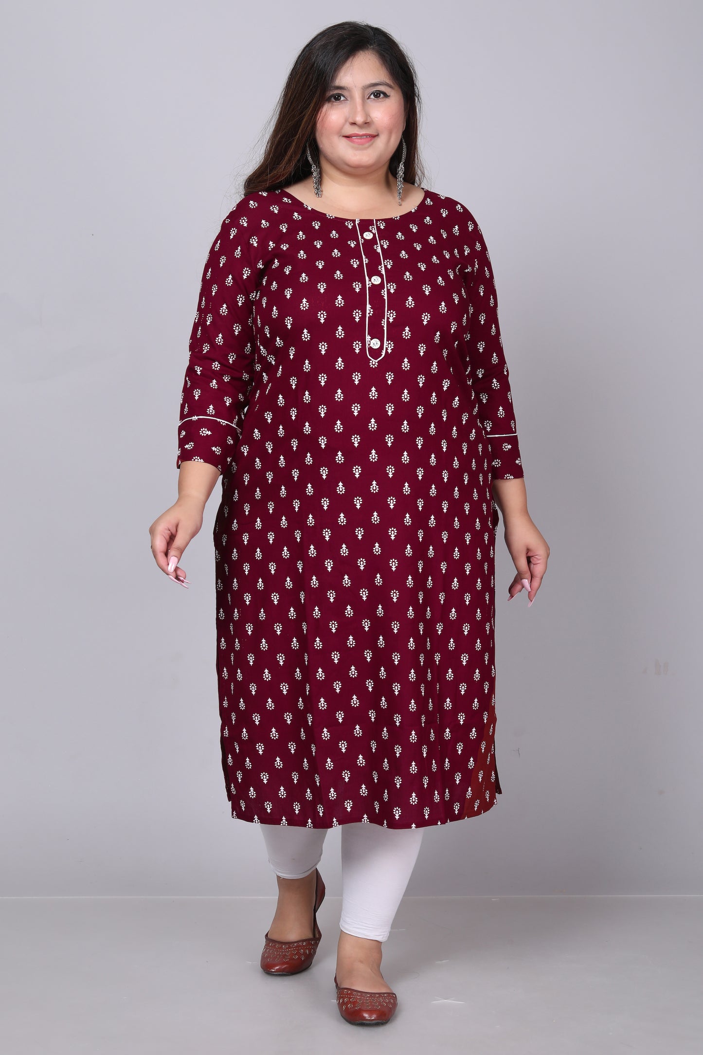 Maroon Printed Straight Kurti