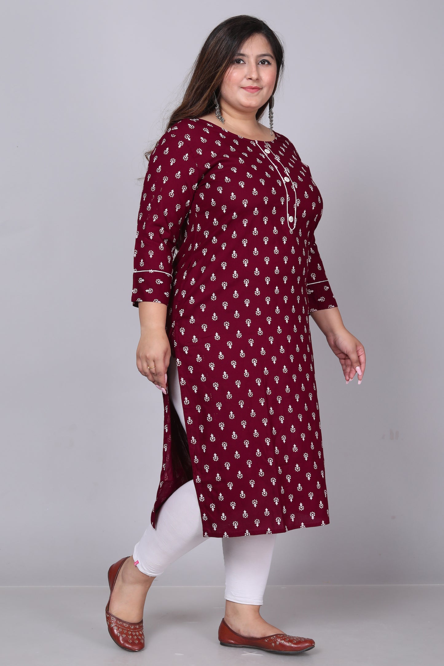 Maroon Printed Straight Kurti