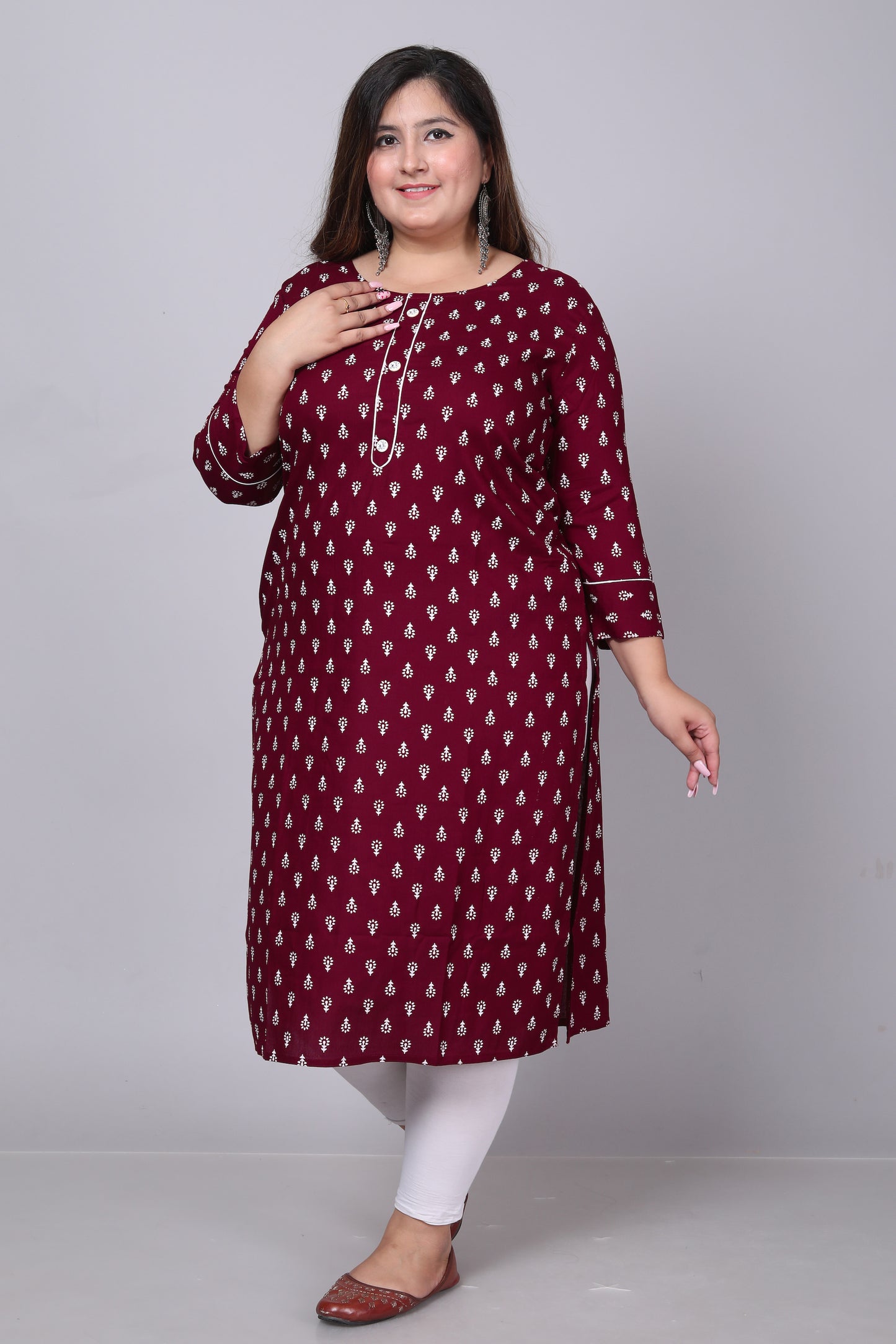 Maroon Printed Straight Kurti