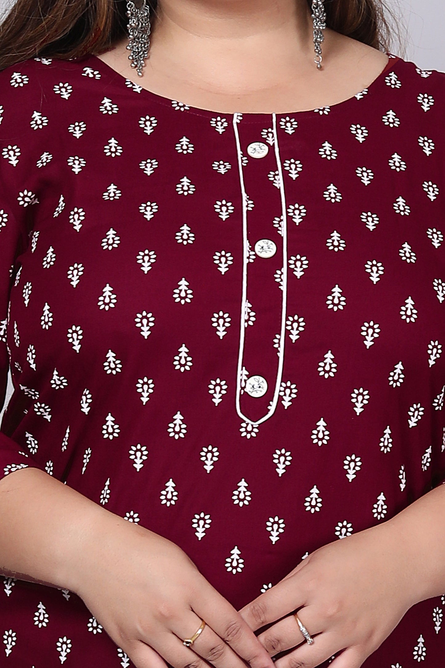 Maroon Printed Straight Kurti