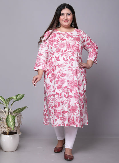 White Pure Cotton Printed Straight Kurti