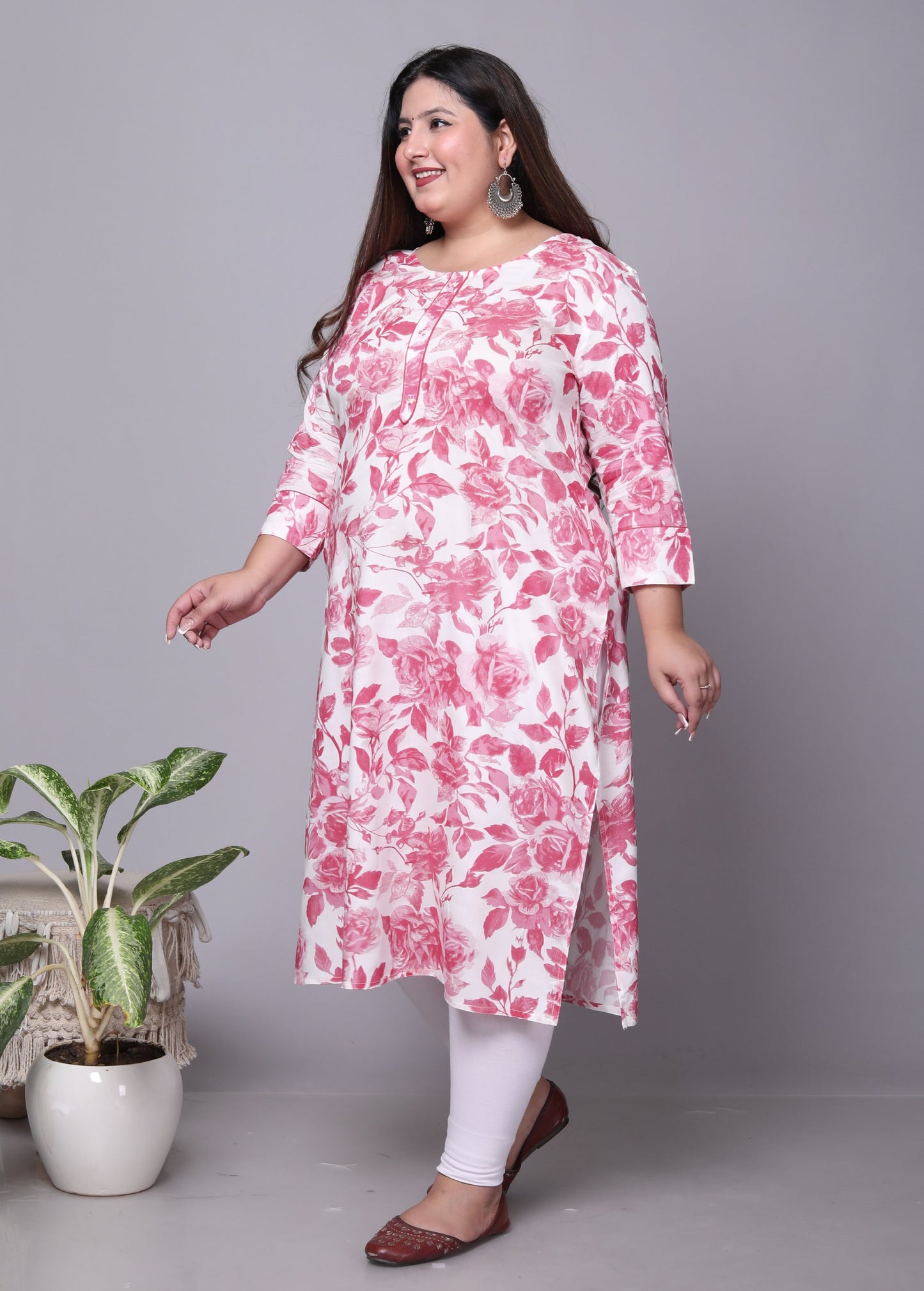 White Pure Cotton Printed Straight Kurti