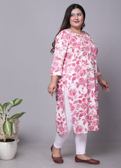 White Pure Cotton Printed Straight Kurti