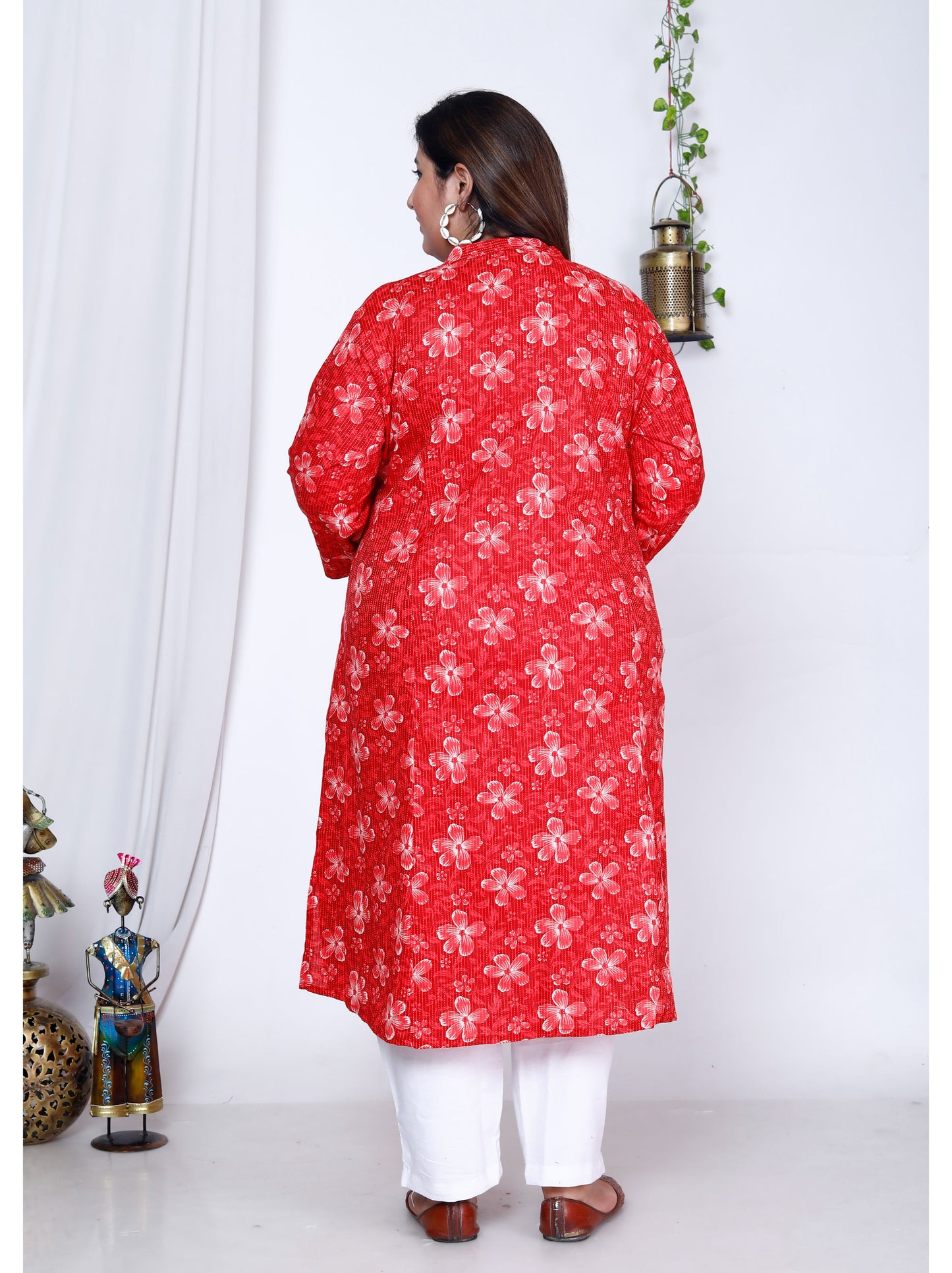 Red Pure Cotton Front Slit A-Line Kurti