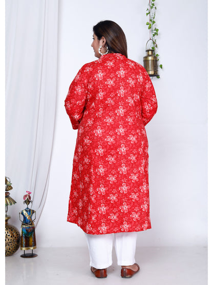 Red Pure Cotton Front Slit A-Line Kurti