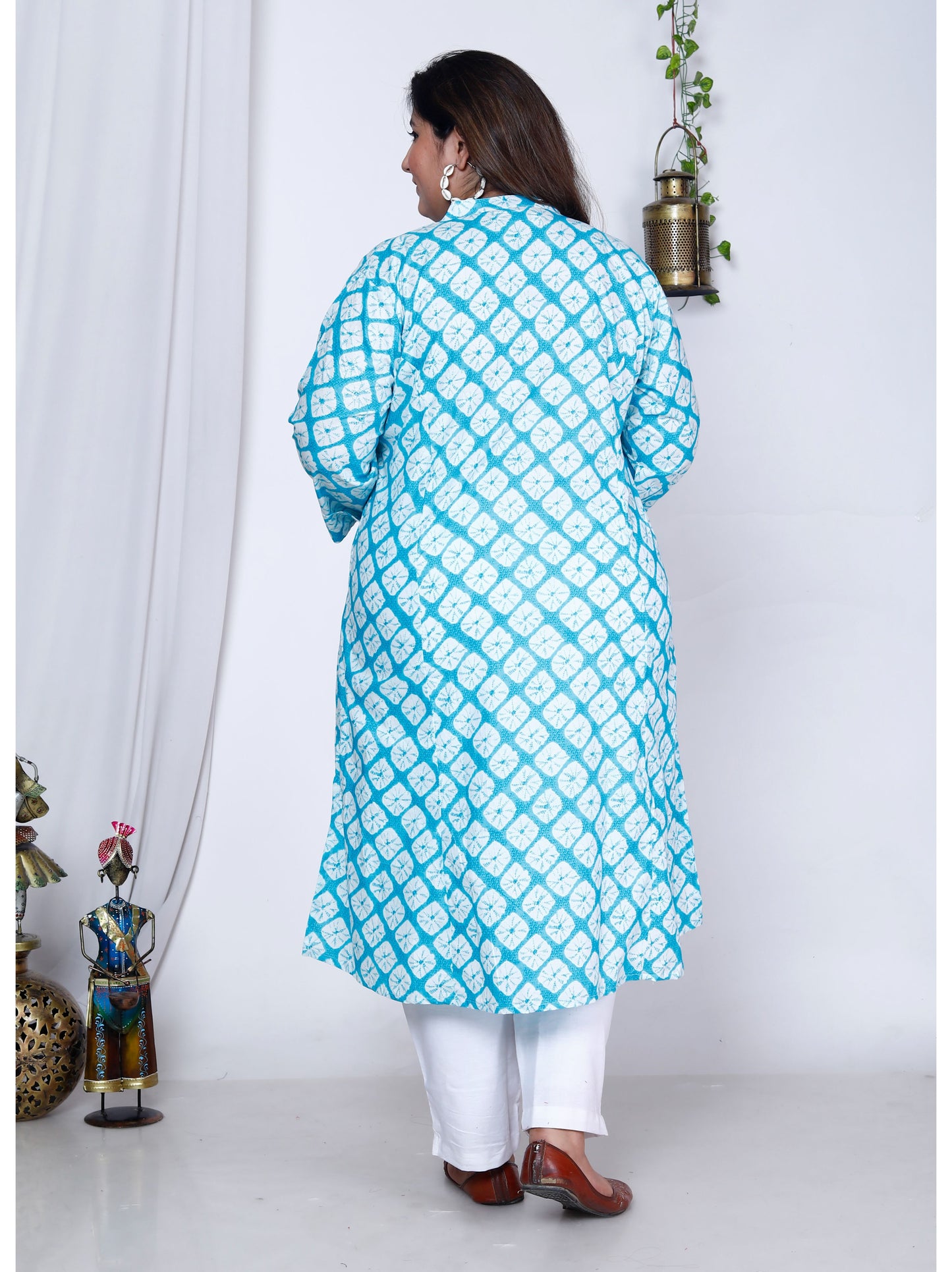 Blue Pure Cotton Front Slit A-Line Kurti