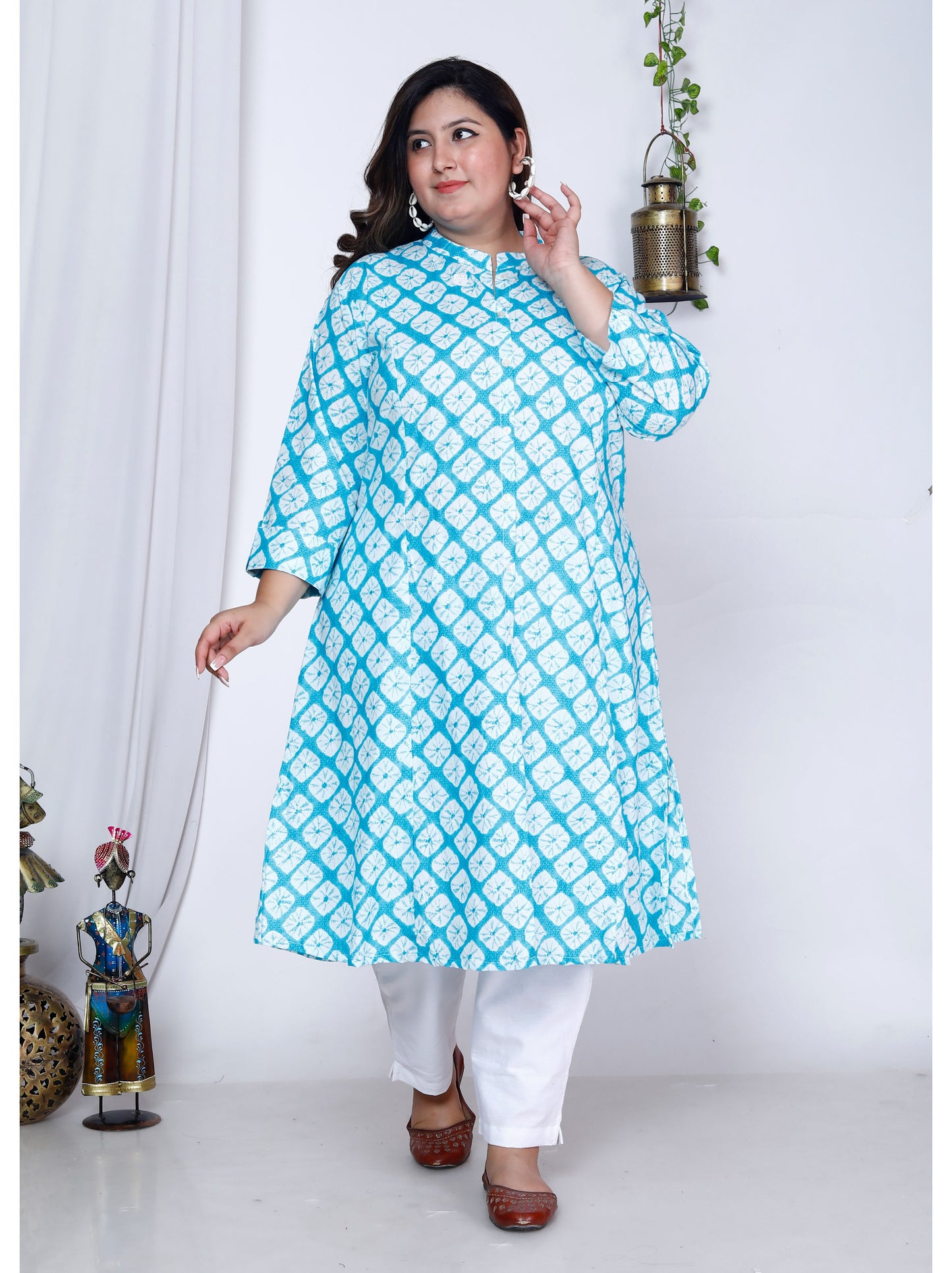 Blue Pure Cotton Front Slit A-Line Kurti