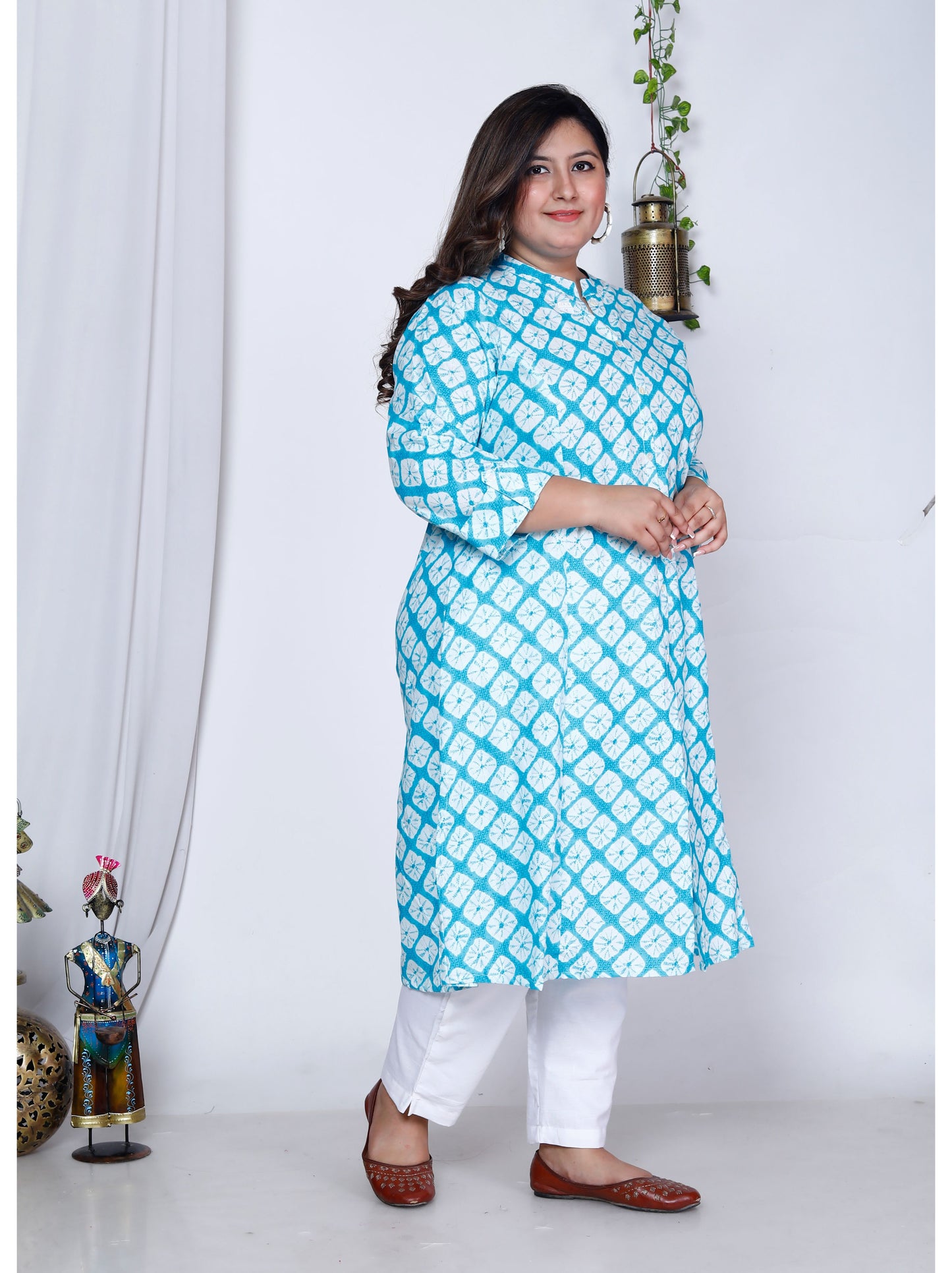 Blue Pure Cotton Front Slit A-Line Kurti