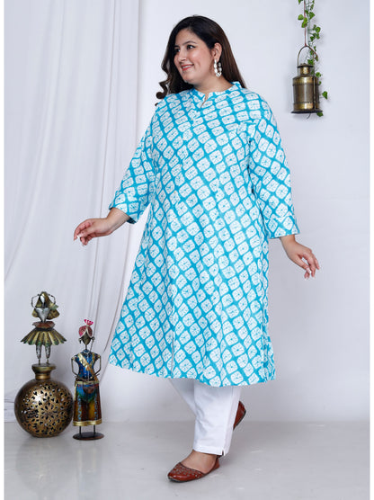 Blue Pure Cotton Front Slit A-Line Kurti