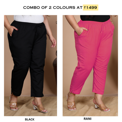 Rani And Black Cotton Trousers ( PACK OF 2)