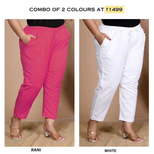 Rani And White Cotton Trousers ( PACK OF 2)