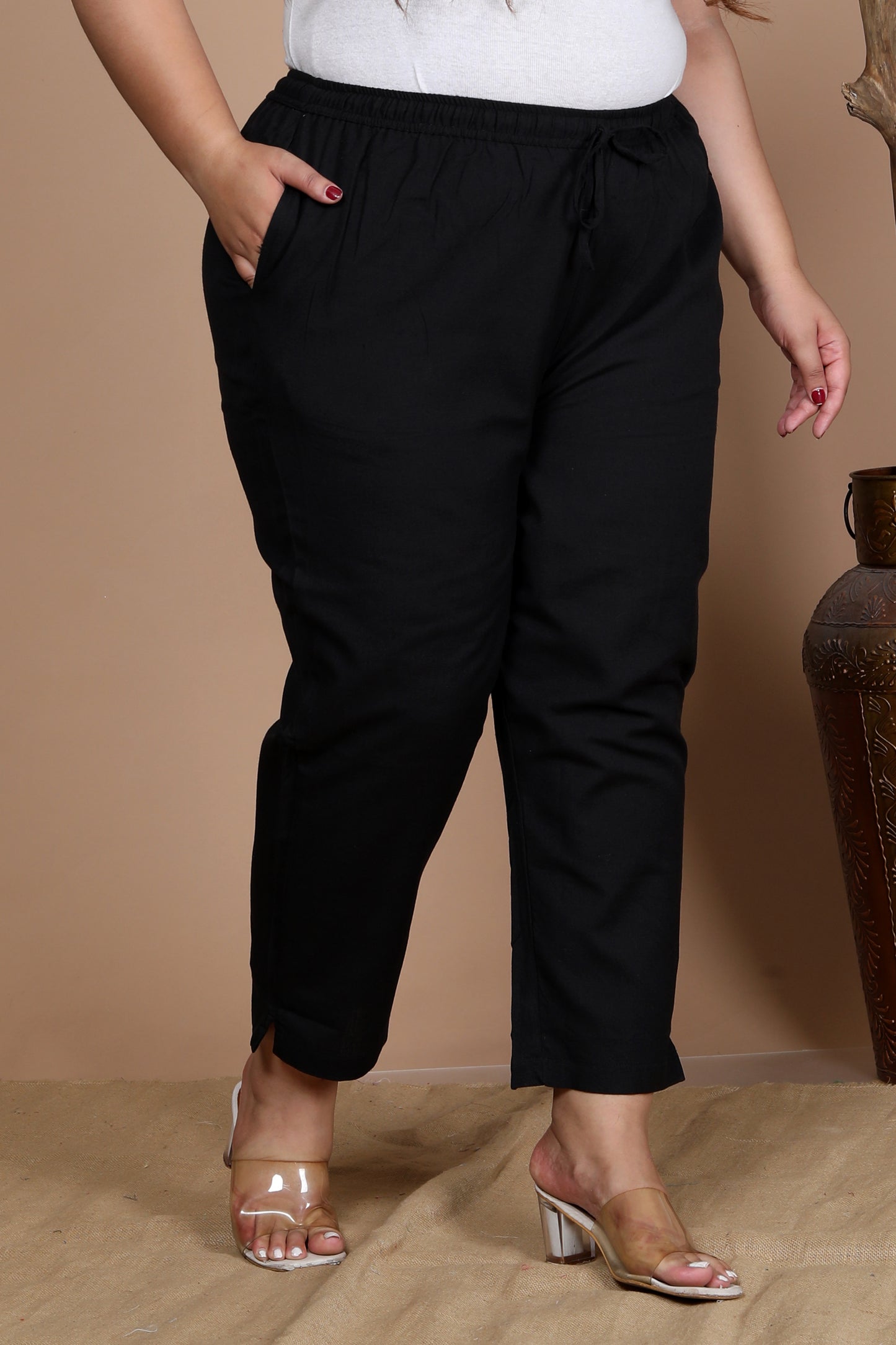 Black Pure Cotton Regular Trouser