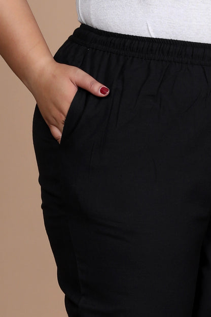 Black Pure Cotton Regular Trouser