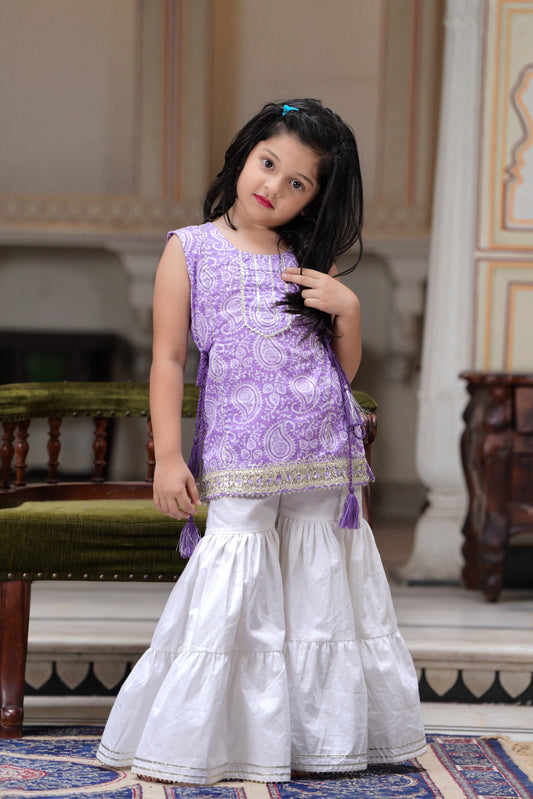 Lavender Kurti & Sharara Suit Set for Girls (2-pc)