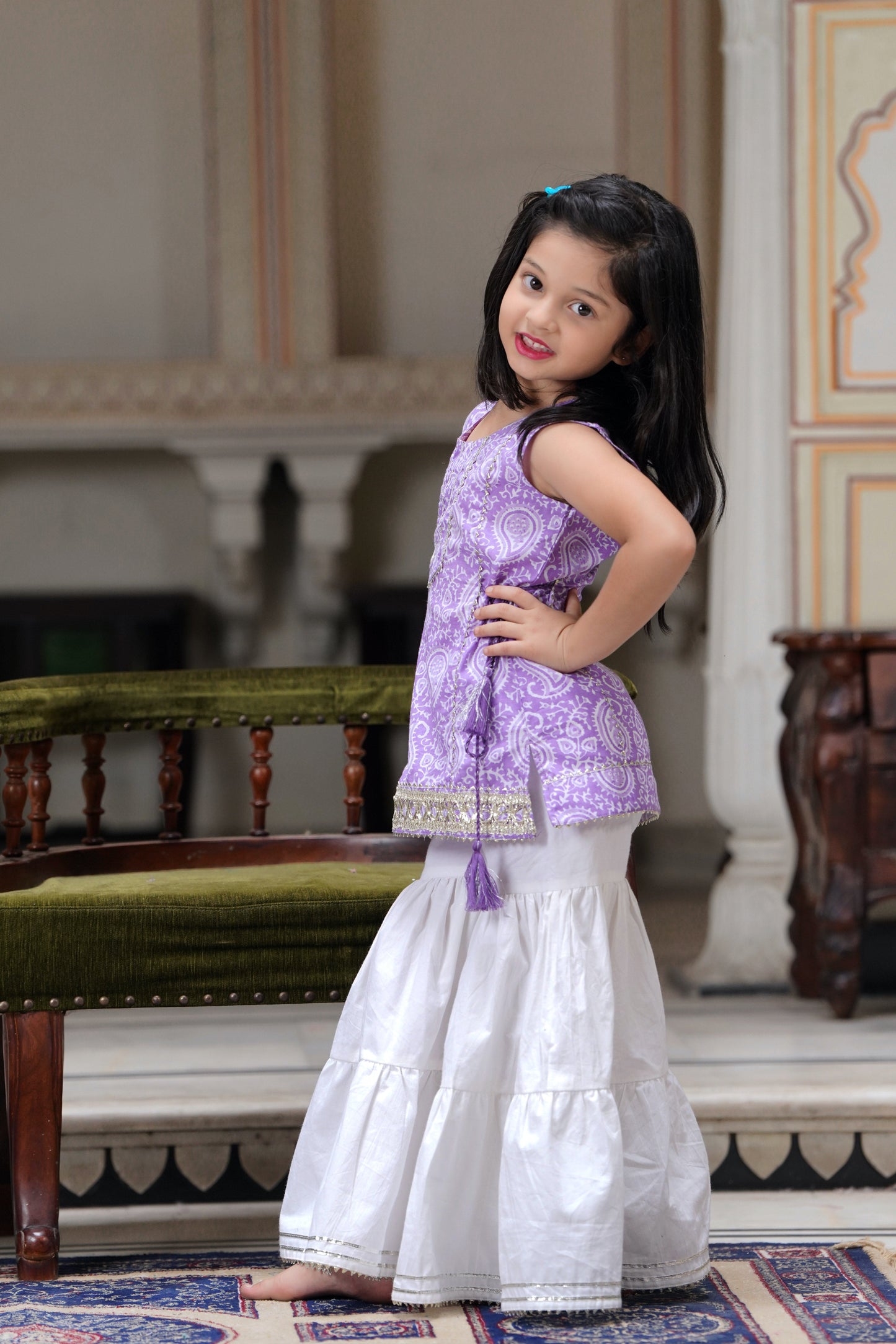 Lavender Kurti & Sharara Suit Set for Girls (2-pc)