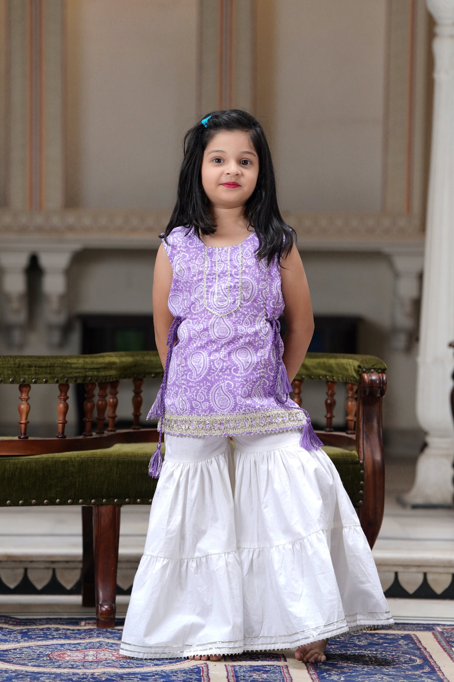 Lavender Kurti & Sharara Suit Set for Girls (2-pc)