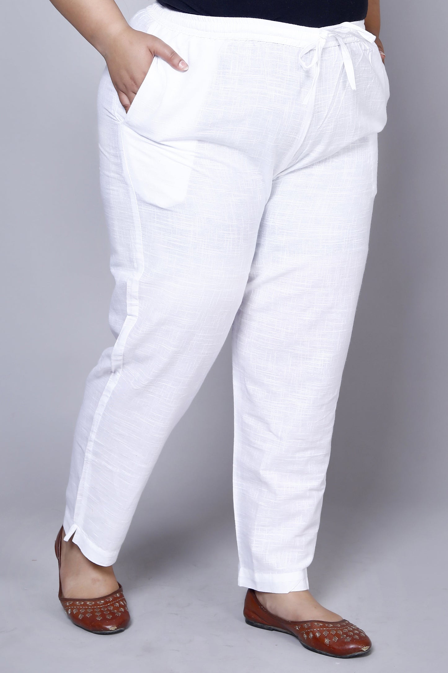 White And Olive Cotton Trousers ( PACK OF 2)