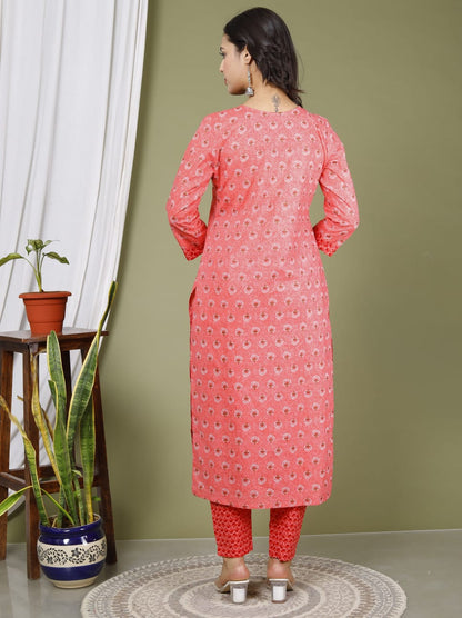 Red Pure Cotton Kurta Pant & Dupatta Set