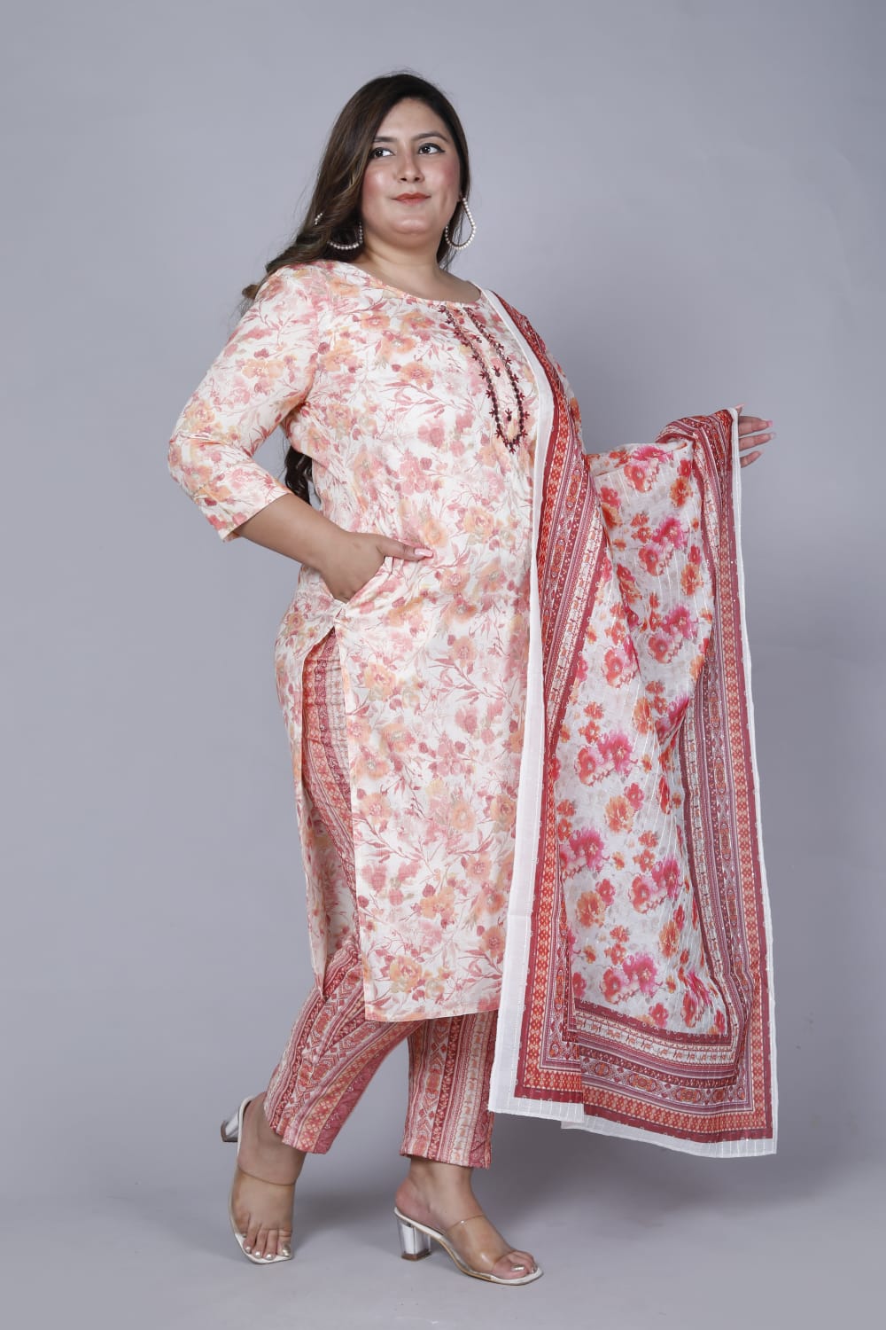 Floral Print Kurta Pant & Dupatta ( Set of 3)