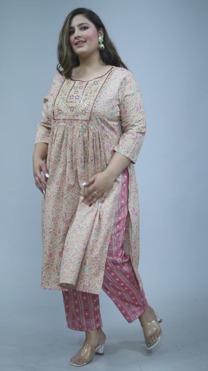 Pink Embroidered Nayra Cut Kurta Pant Dupatta Set