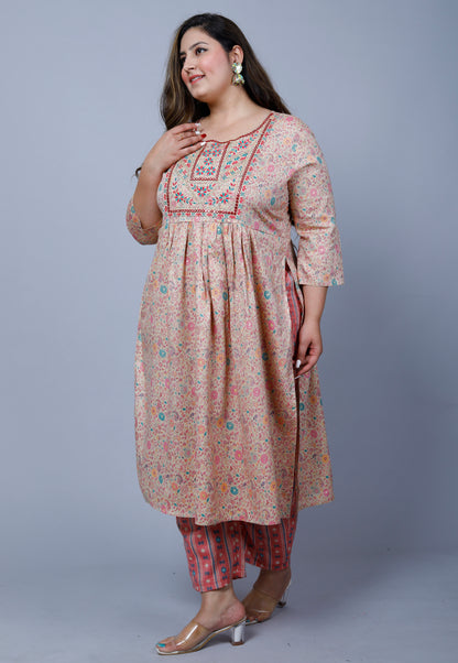 Pink Embroidered Nayra Cut Kurta Pant Dupatta Set