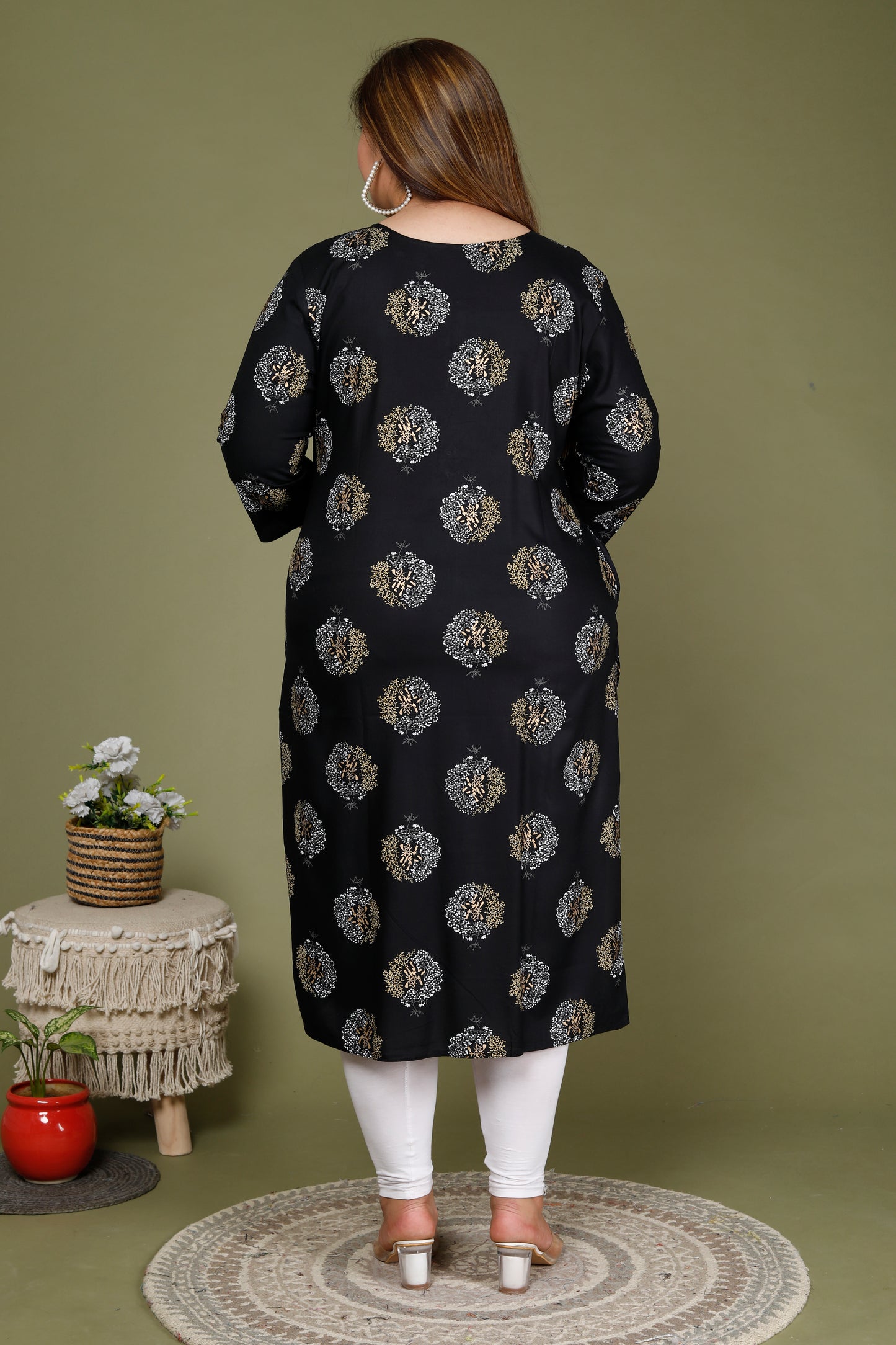 Black Printed Straight Kurti