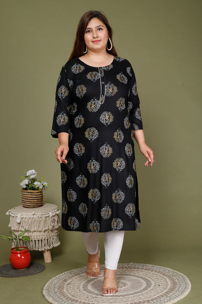 Black Printed Straight Kurti