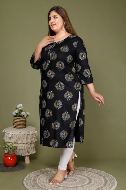 Black Printed Straight Kurti