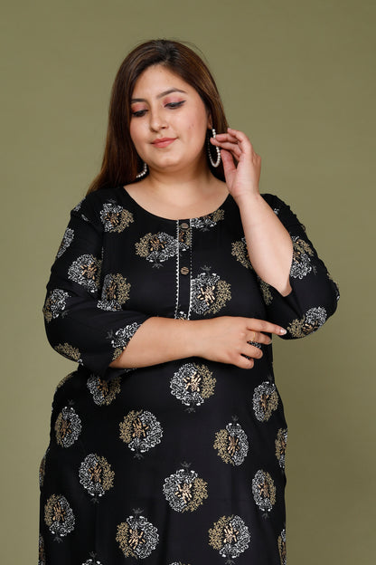 Black Printed Straight Kurti