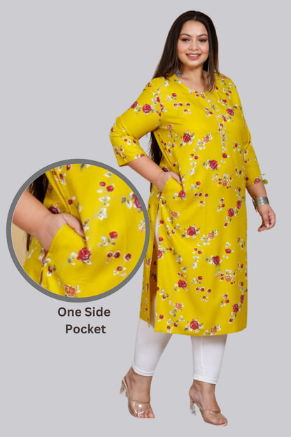 Yellow Floral Print Straight Kurti