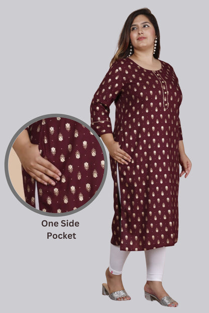 Wine Printed Straight Kurti