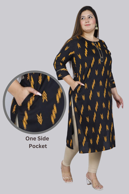 Black Printed Straight Side Slit Kurti