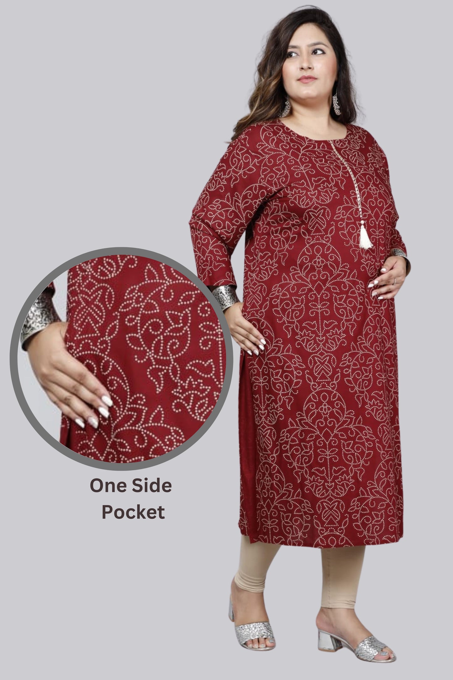 Maroon Printed Straight Side Slit Kurti