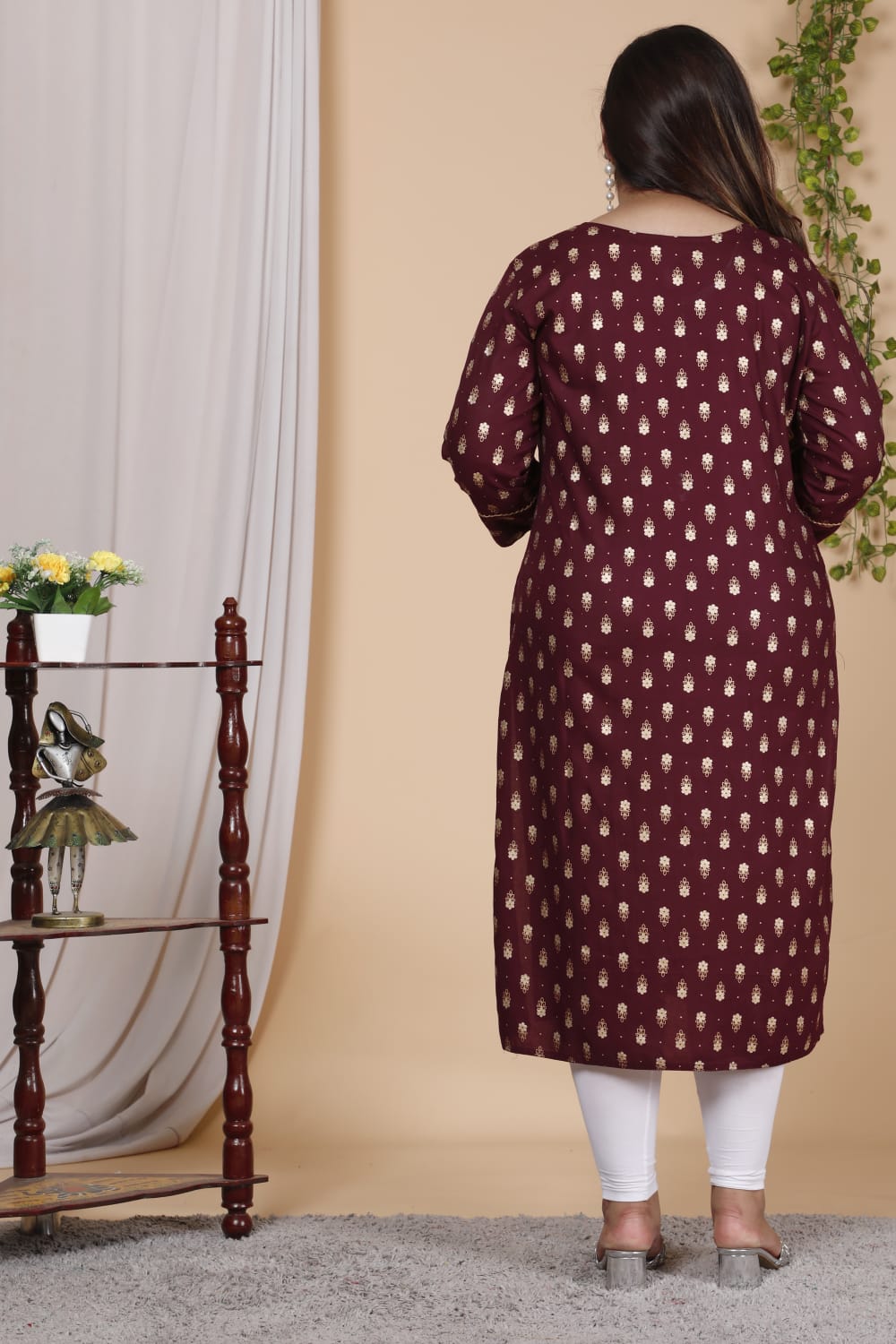 Wine Printed Straight Kurti