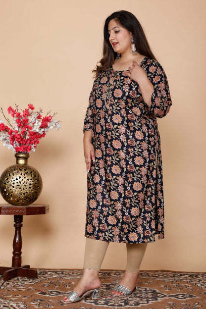 Black Printed Straight Kurti