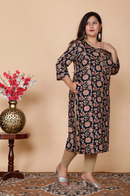 Black Printed Straight Kurti