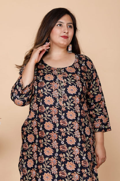 Black Printed Straight Kurti