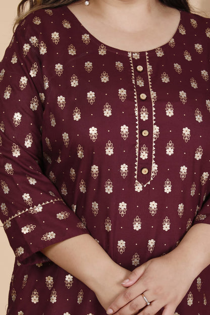 Wine Printed Straight Kurti