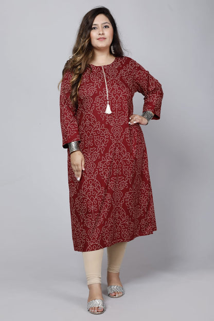 Maroon Printed Straight Side Slit Kurti