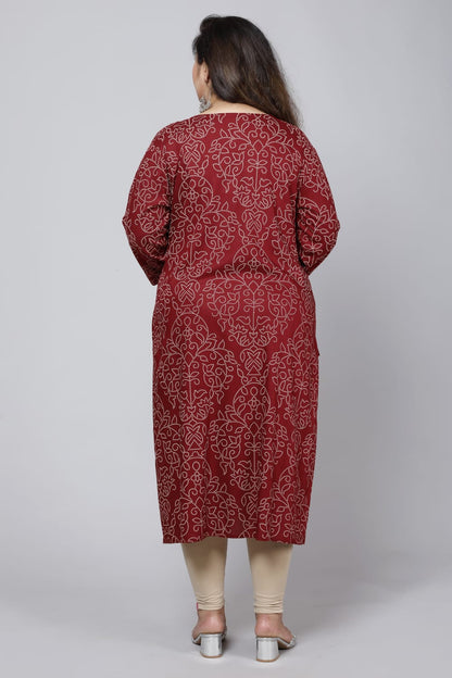 Maroon Printed Straight Side Slit Kurti