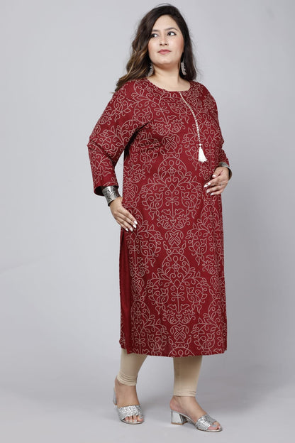 Maroon Printed Straight Side Slit Kurti