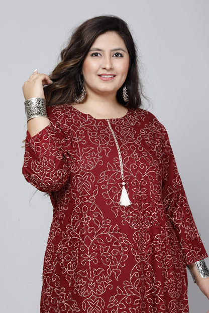 Maroon Printed Straight Side Slit Kurti