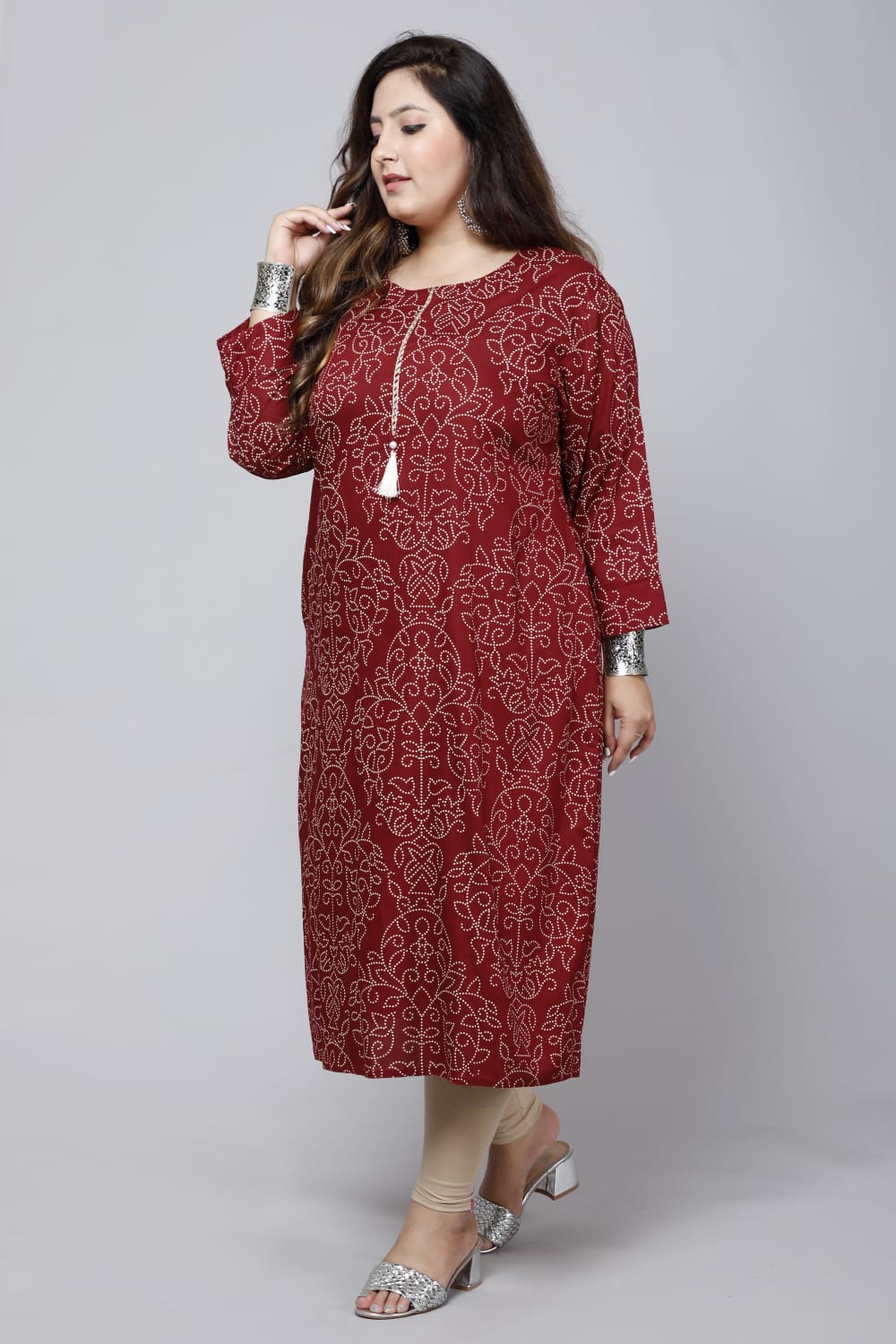 Maroon Printed Straight Side Slit Kurti