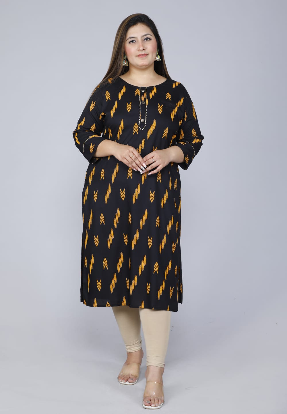 Black Printed Straight Side Slit Kurti