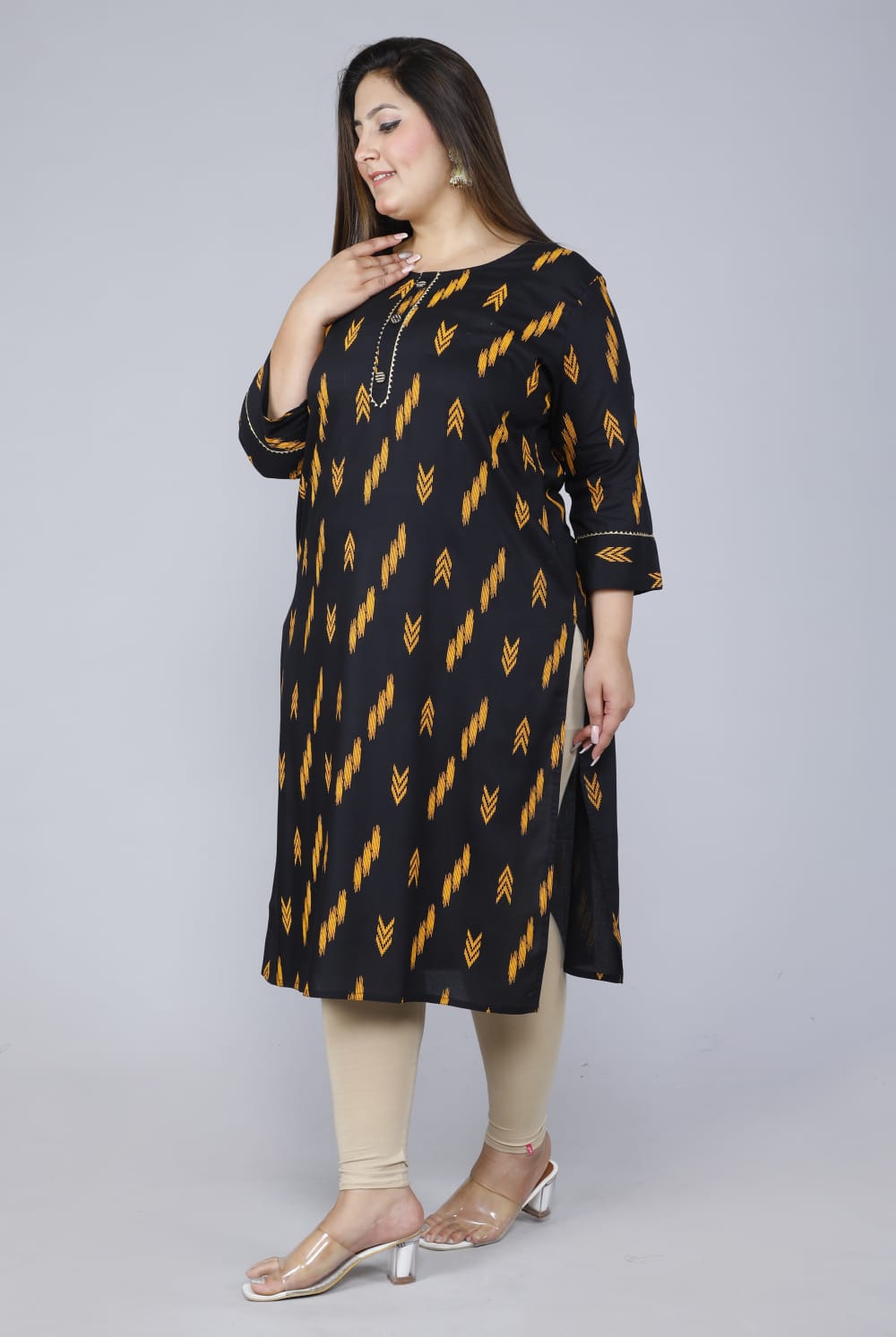 Black Printed Straight Side Slit Kurti