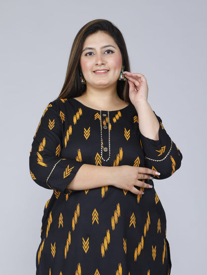 Black Printed Straight Side Slit Kurti